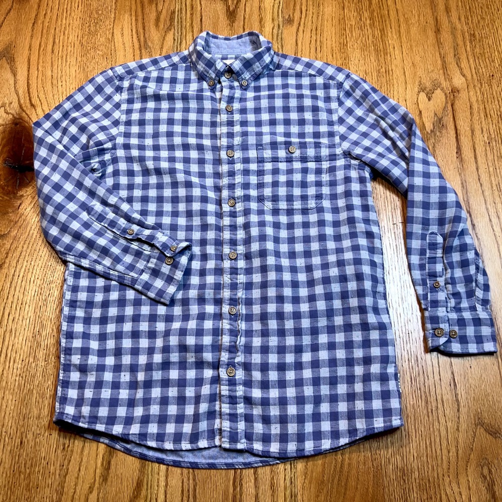 ROWM‎  Men's Small Button Down Shirt Blue Plaid Long Sleeves